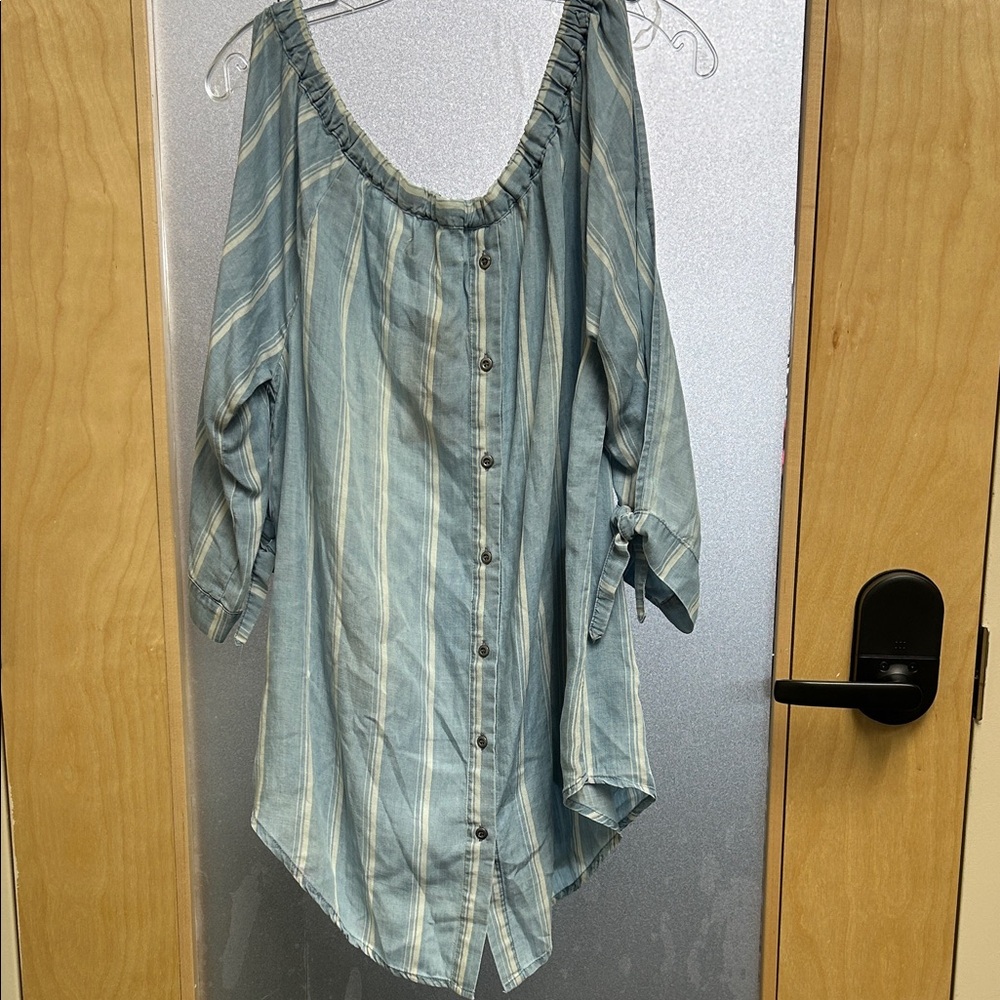 Elegant Blue Striped Button Down Women's Shirt